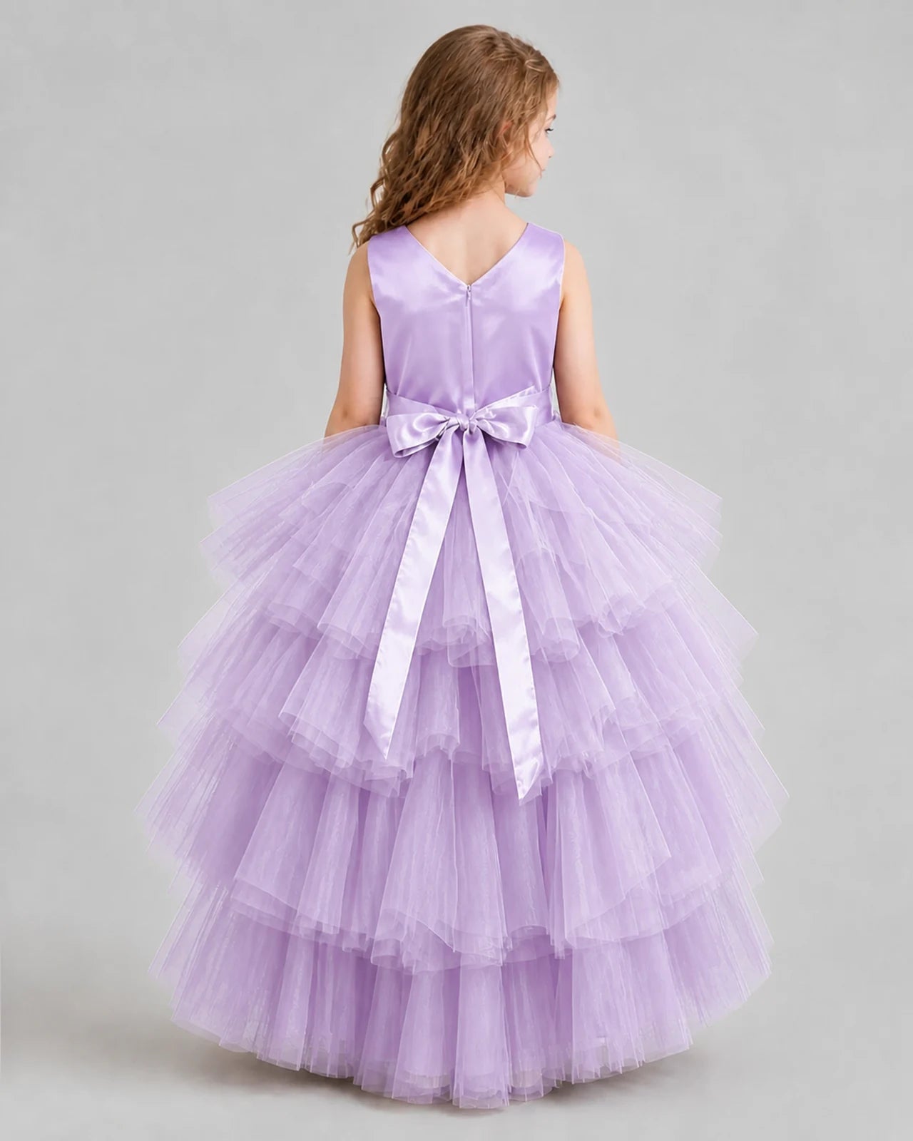 Lilac Flared Girls Formal Dresses Back