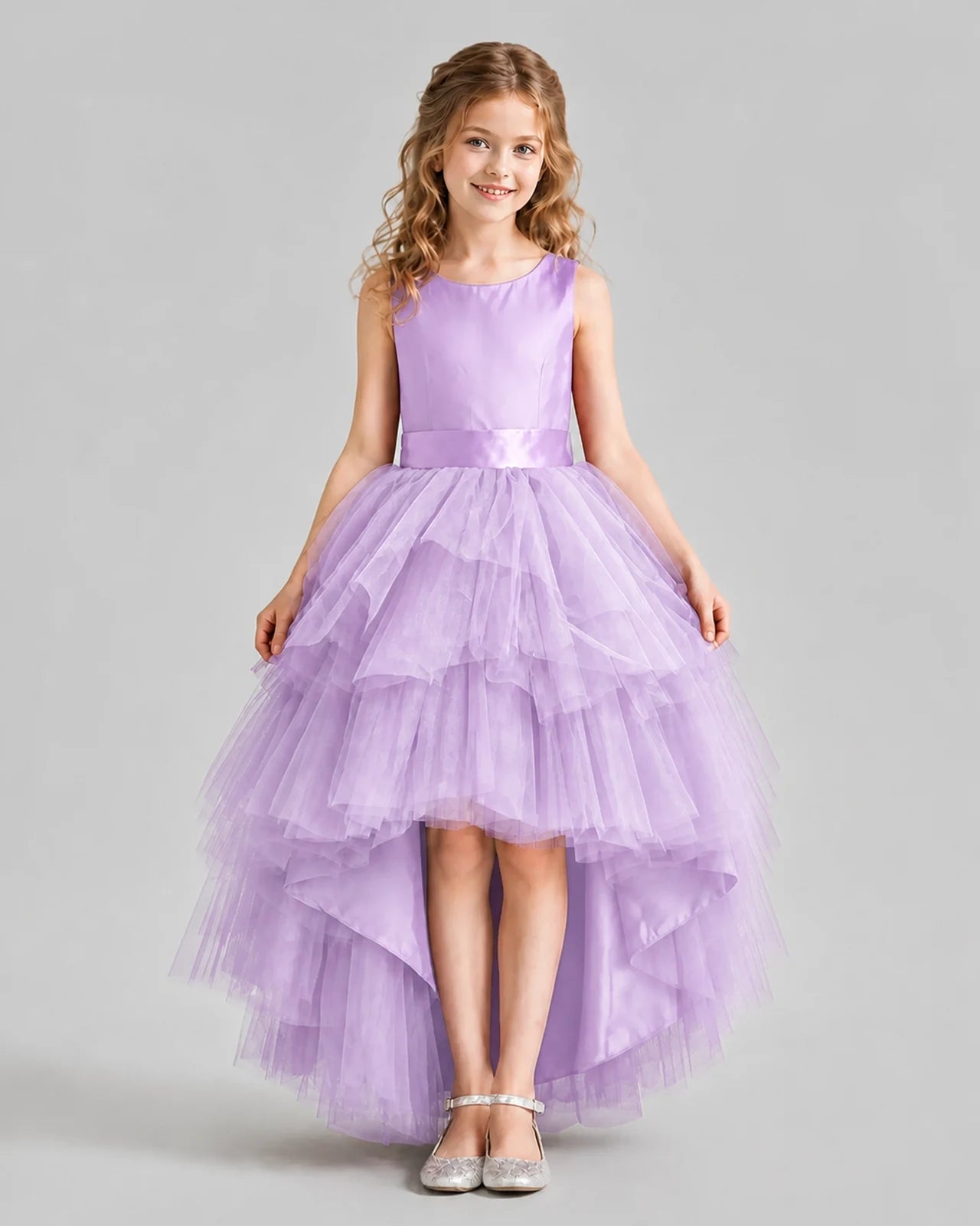 Lilac Flared Girls Formal Dresses Pose