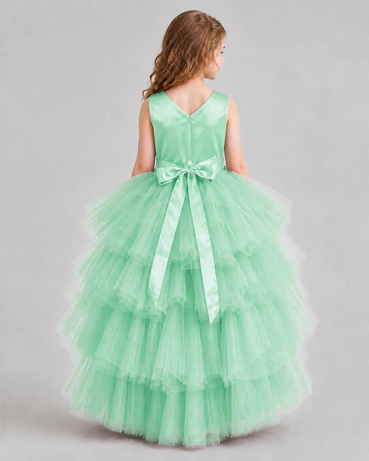 Mint Green Flared Girls Formal Dresses Back