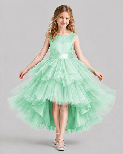Mint Green Flared Girls Formal Dresses Front