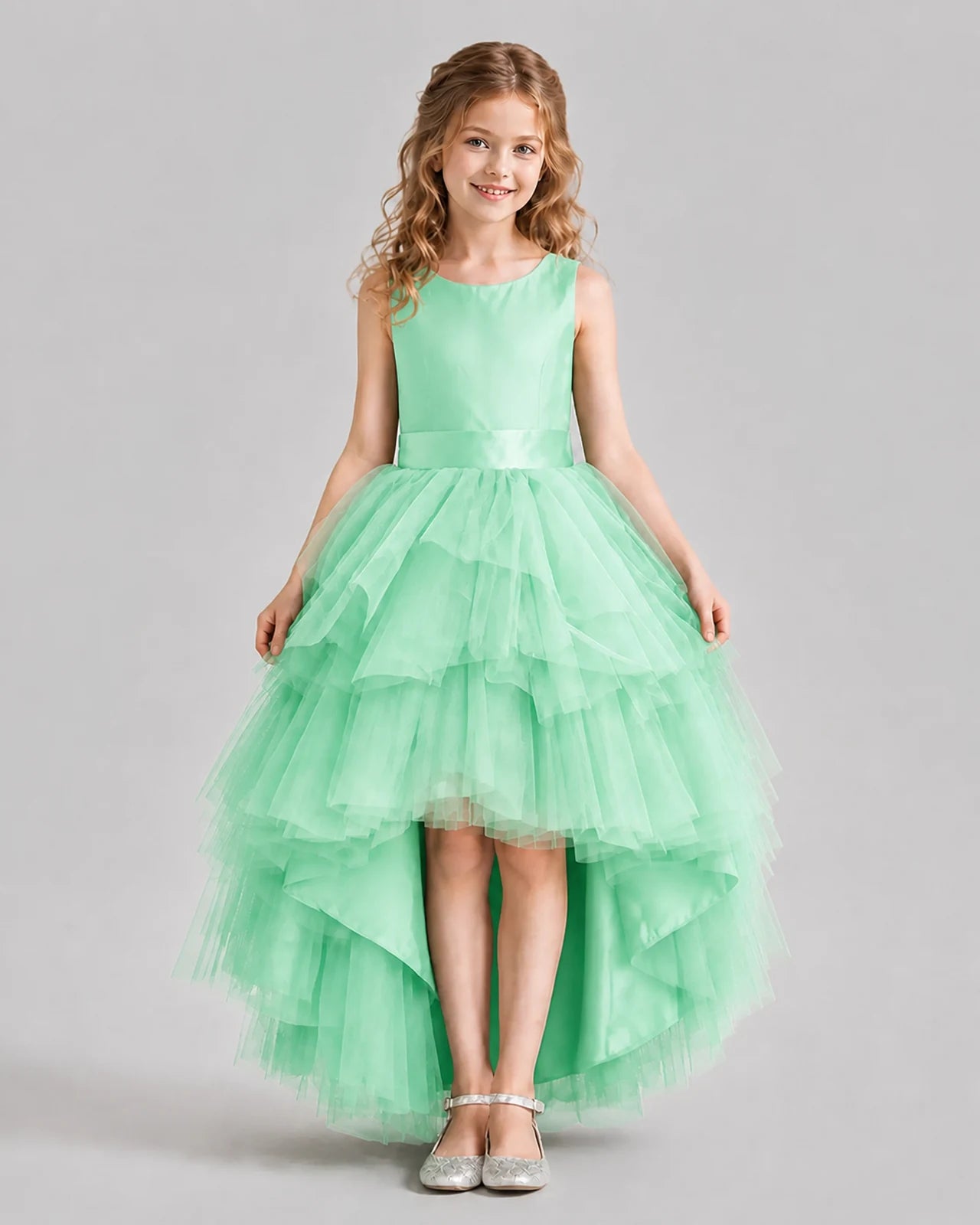 Mint Green Flared Girls Formal Dresses Pose