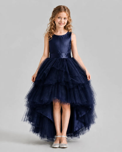 Navy Blue Flared Girls Formal Dresses Pose