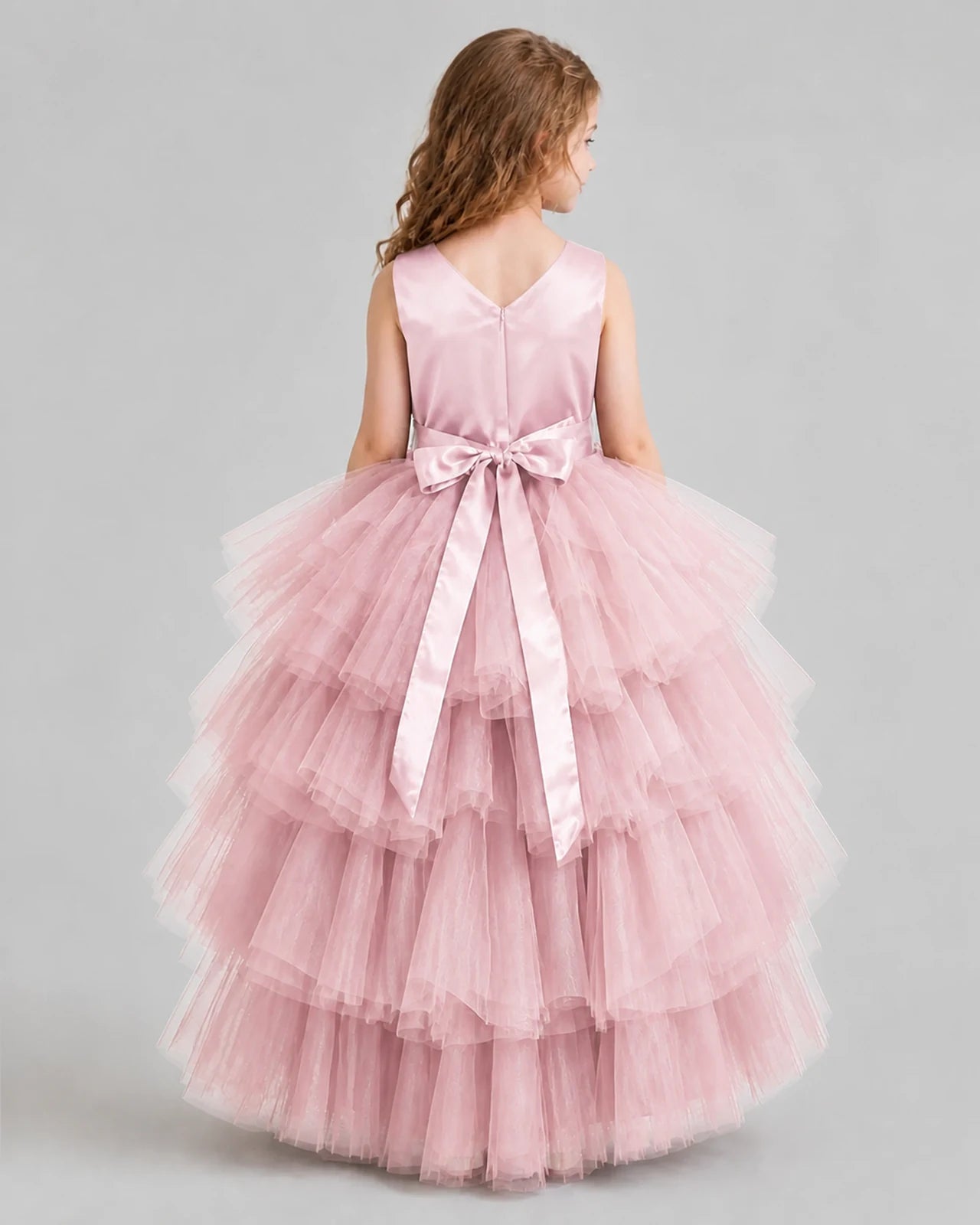 Pink Flared Girls Formal Dresses Back