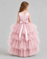 Pink Flared Girls Formal Dresses Back