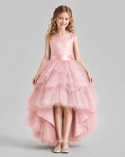 Pink Flared Girls Formal Dresses Pose