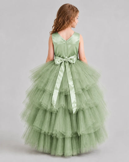 Sage Green Flared Girls Formal Dresses Back