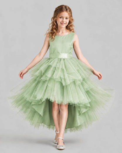Sage Green Flared Girls Formal Dresses Front