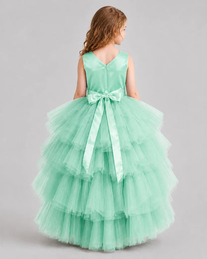 Turquoise Flared Girls Formal Dresses Back