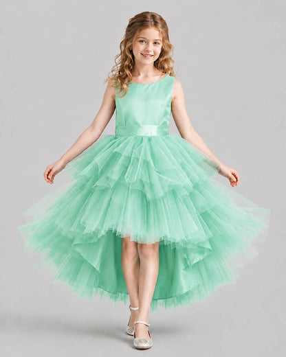 Turquoise Flared Girls Formal Dresses Front