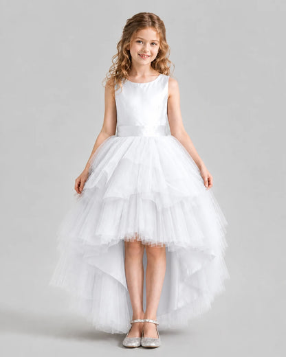 White Flared Girls Formal Dresses Pose
