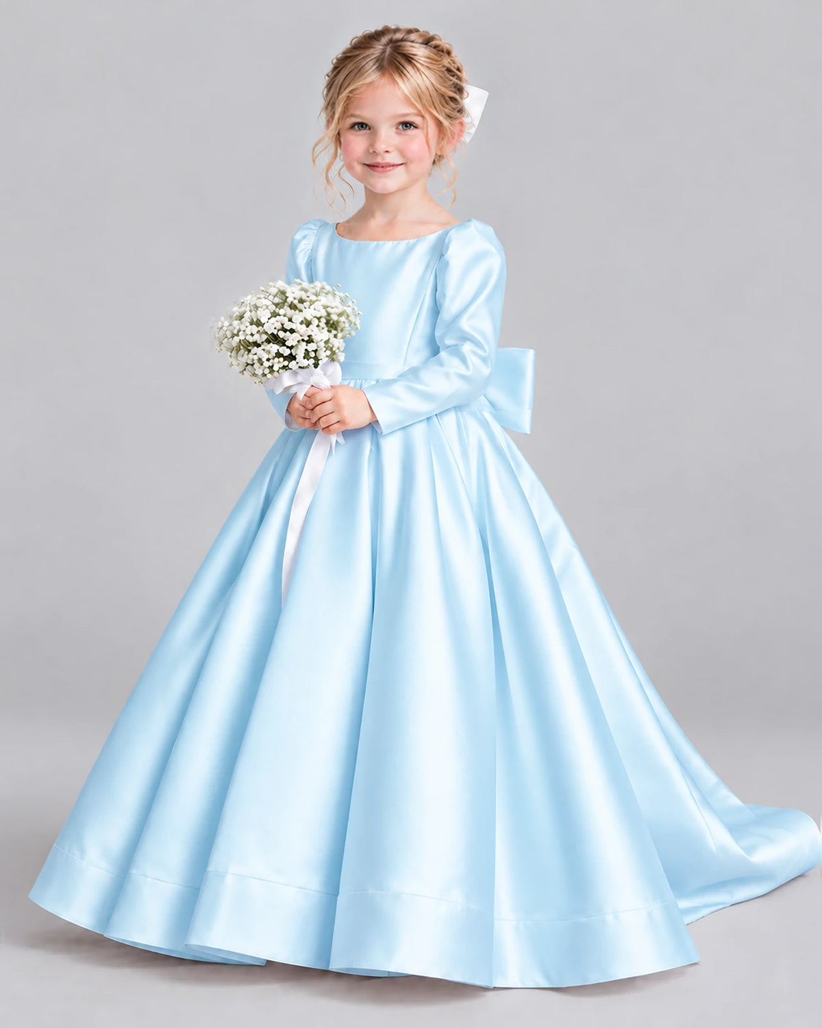 Baby Blue Ball Gown Girls Formal Dress Front