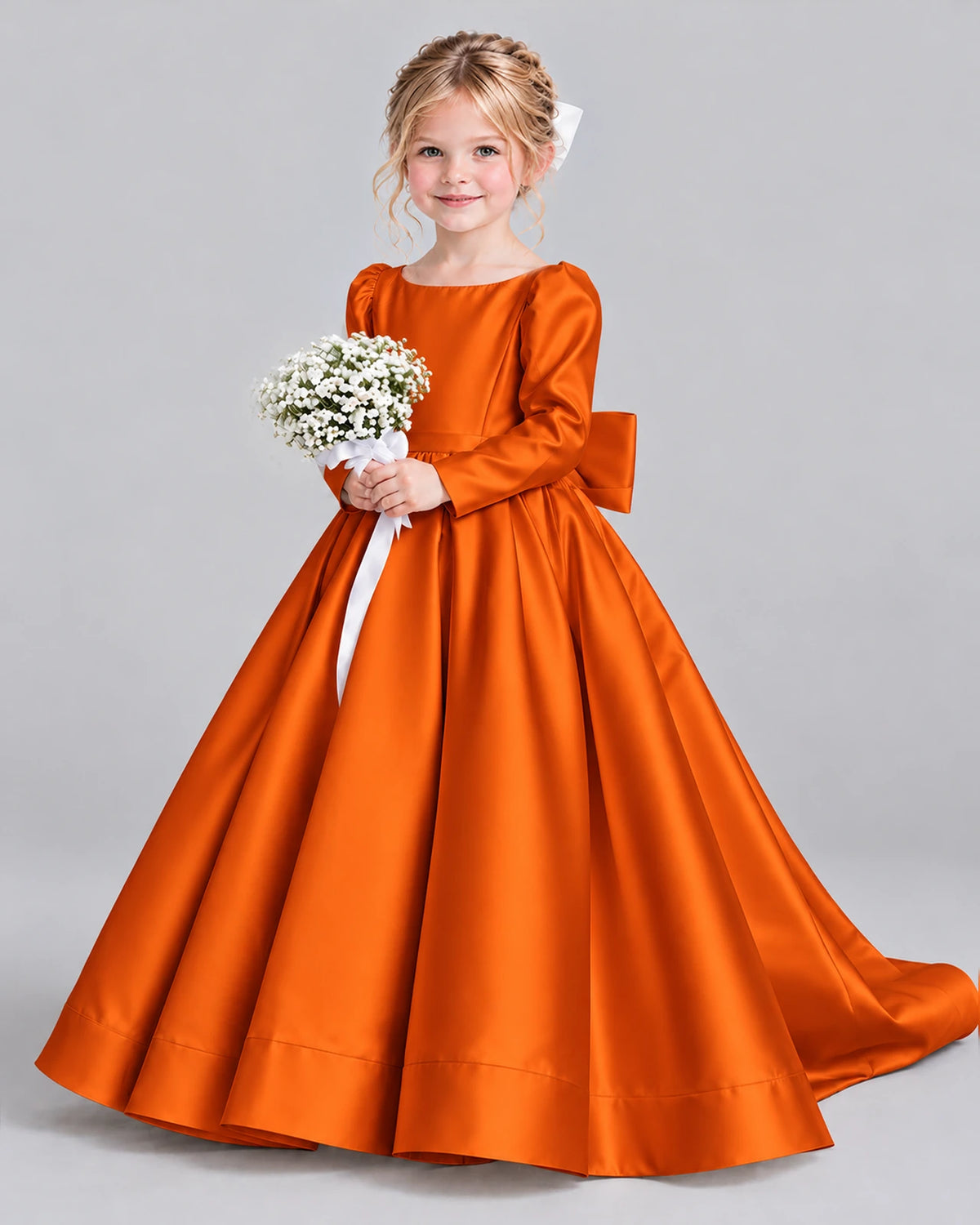 Burnt Orange Ball Gown Girls Formal Dress Front
