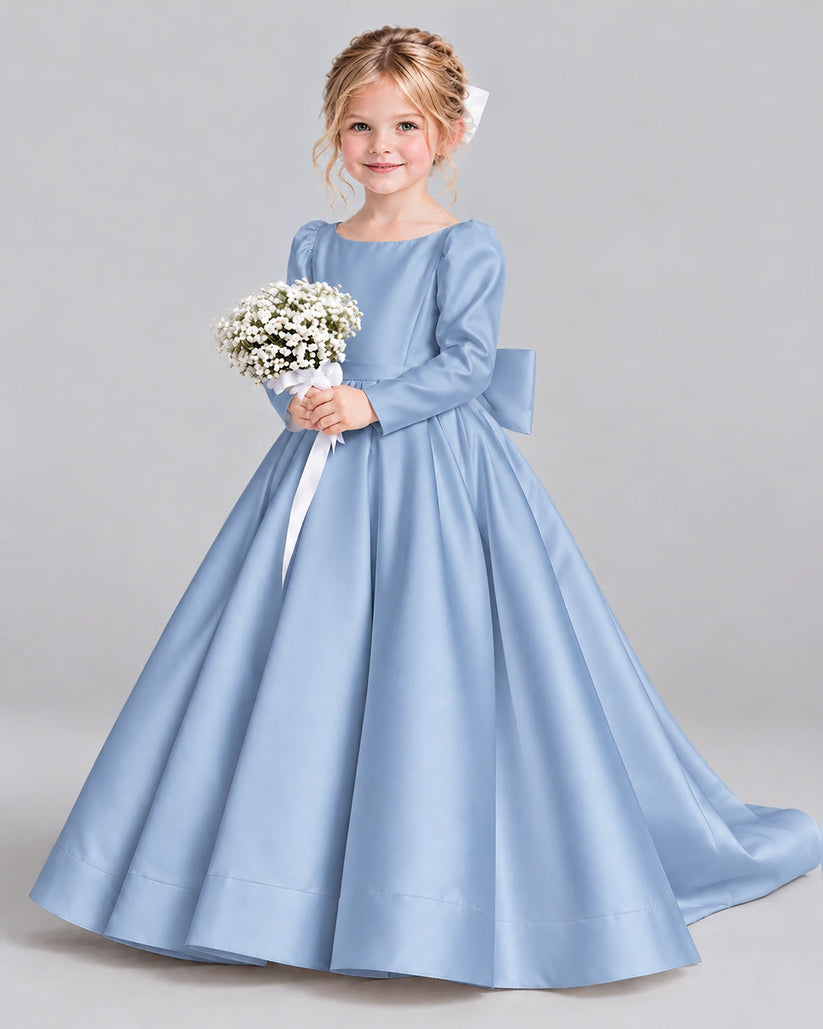 Dusty Blue Ball Gown Girls Formal Dress Front