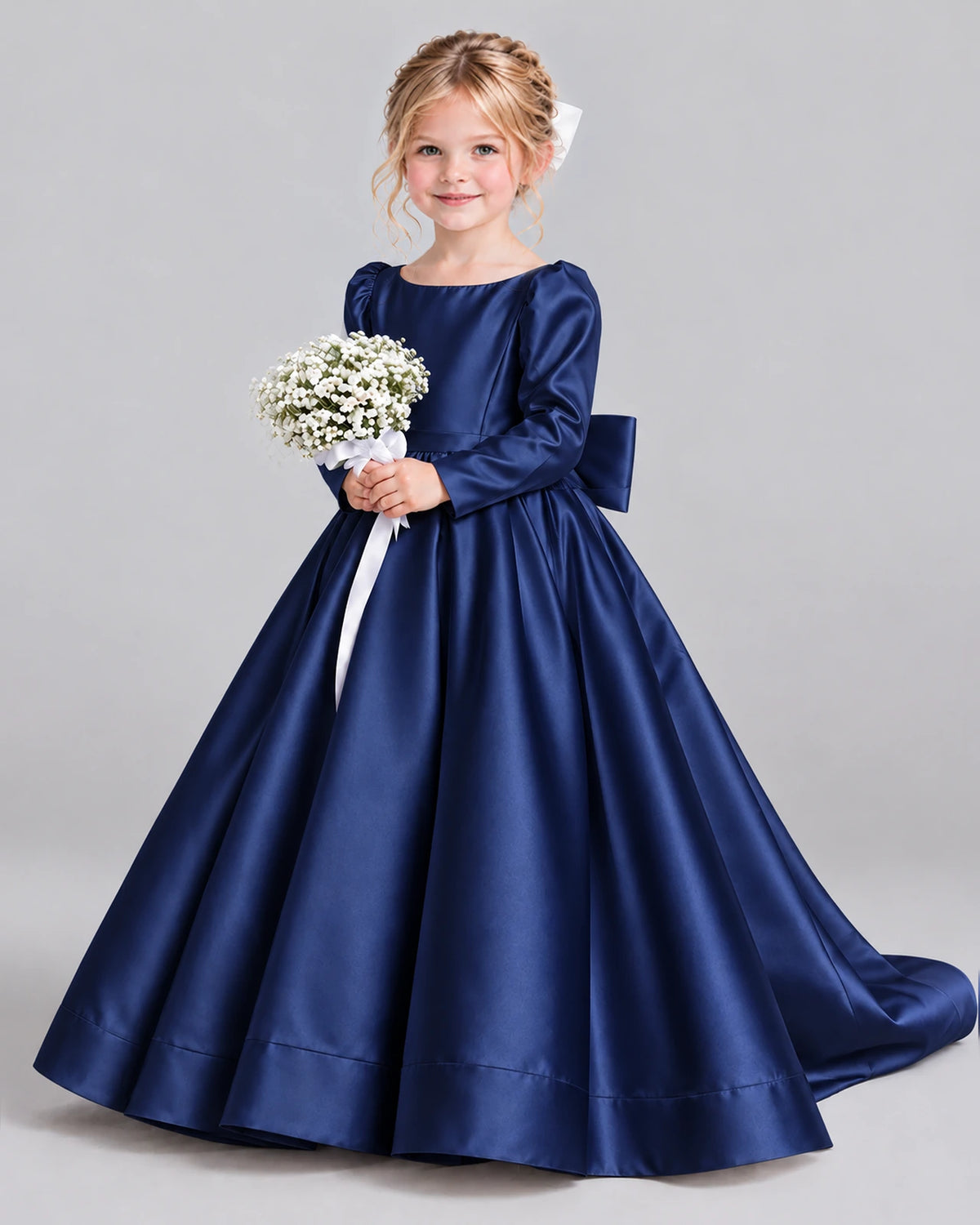 Navy Blue Ball Gown Girls Formal Dress Front