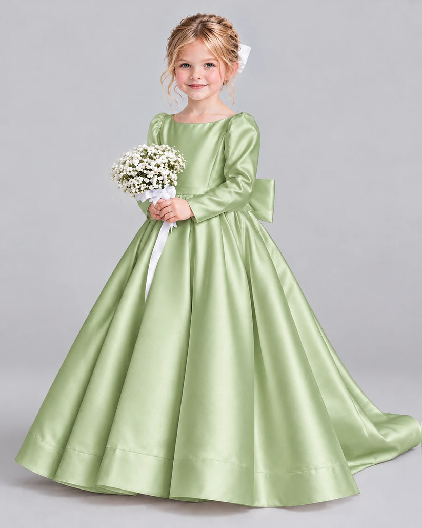 Sage Green Ball Gown Girls Formal Dress Front
