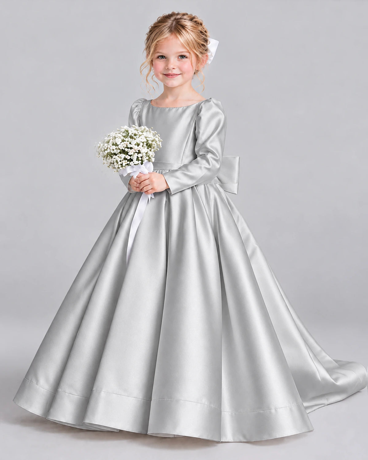 Silver Ball Gown Girls Formal Dress Front