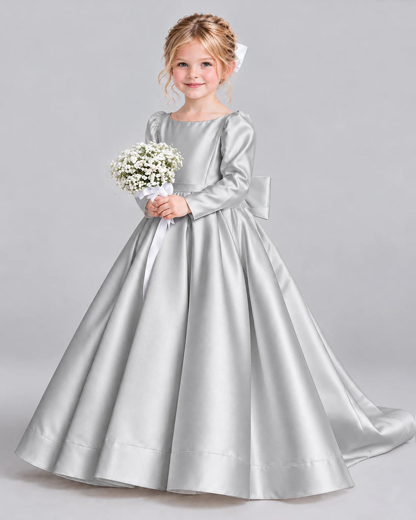 Silver Ball Gown Girls Formal Dress Front
