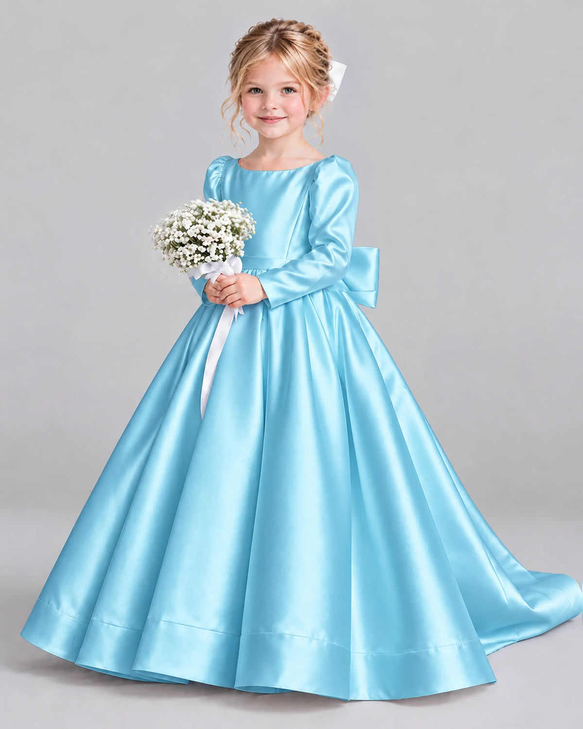 Sky Blue Ball Gown Girls Formal Dress Front