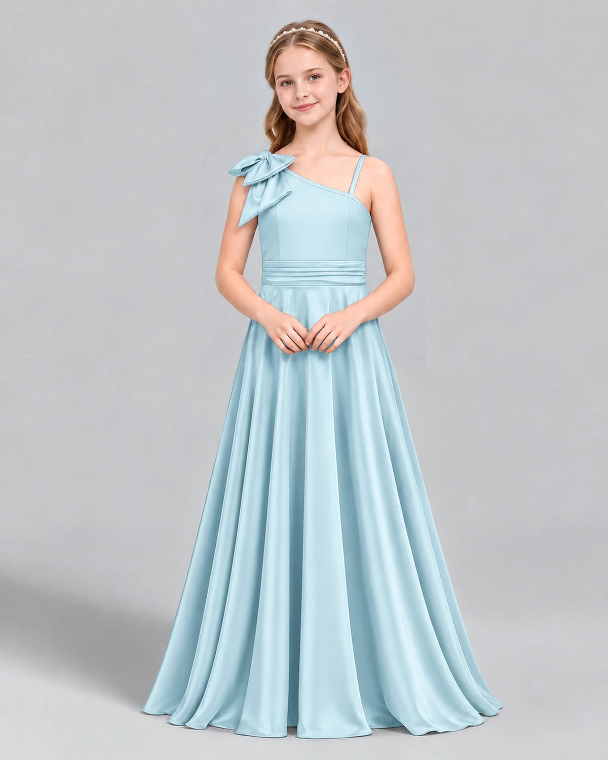 Baby Blue A-line Junior Bridesmaid Dress Front