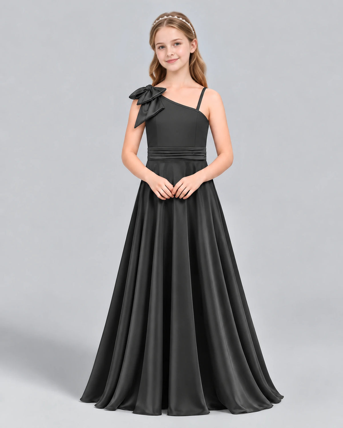 Black A-line Junior Bridesmaid Dress Front