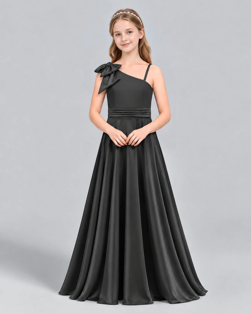 Black A-line Junior Bridesmaid Dress Front
