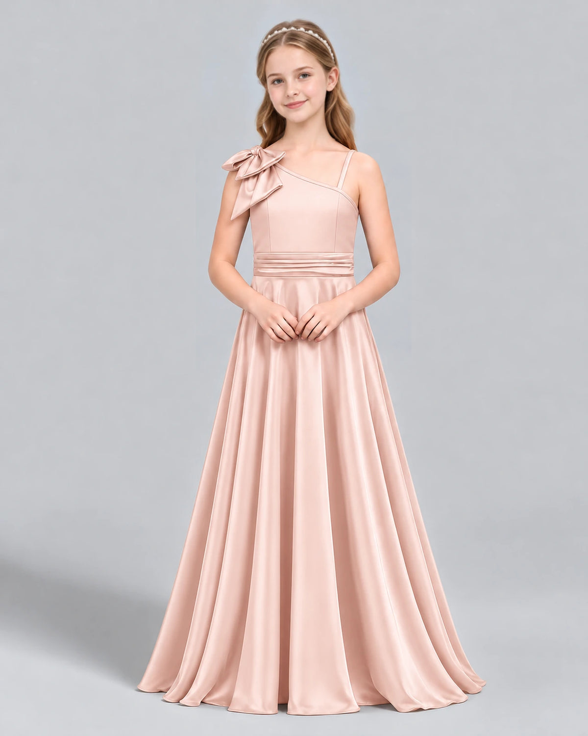 Blush Pink A-line Junior Bridesmaid Dress Front