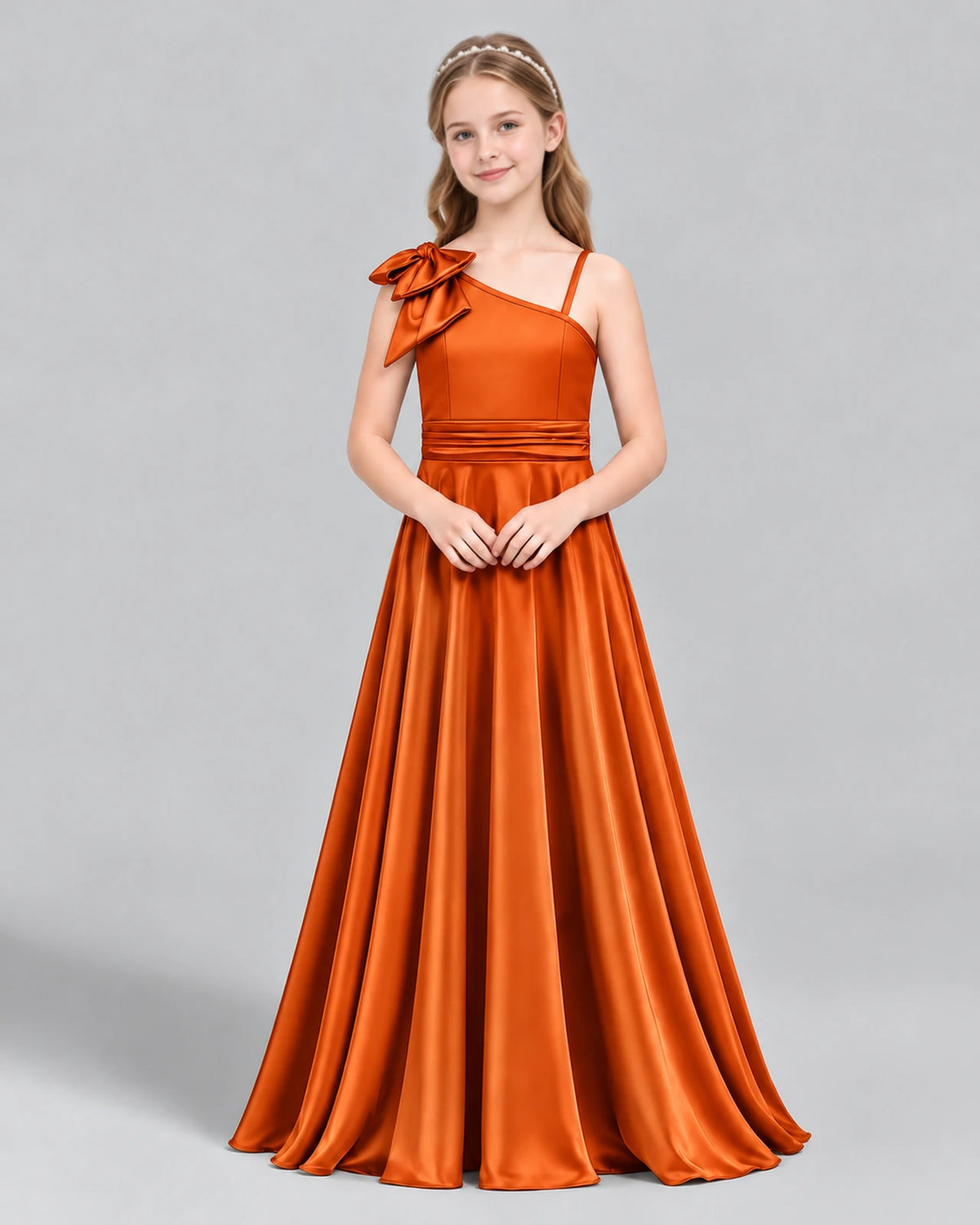 Burnt Orange A-line Junior Bridesmaid Dress Front