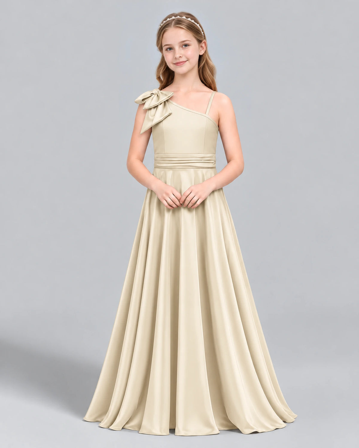 Champagne A-line Junior Bridesmaid Dress Front