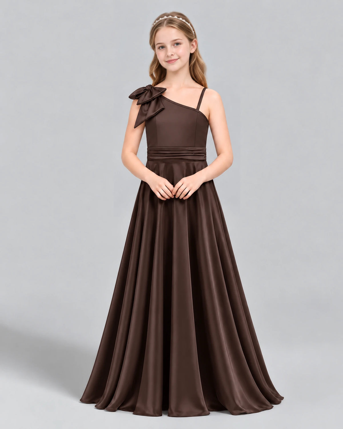 Chocolate A-line Junior Bridesmaid Dress Front
