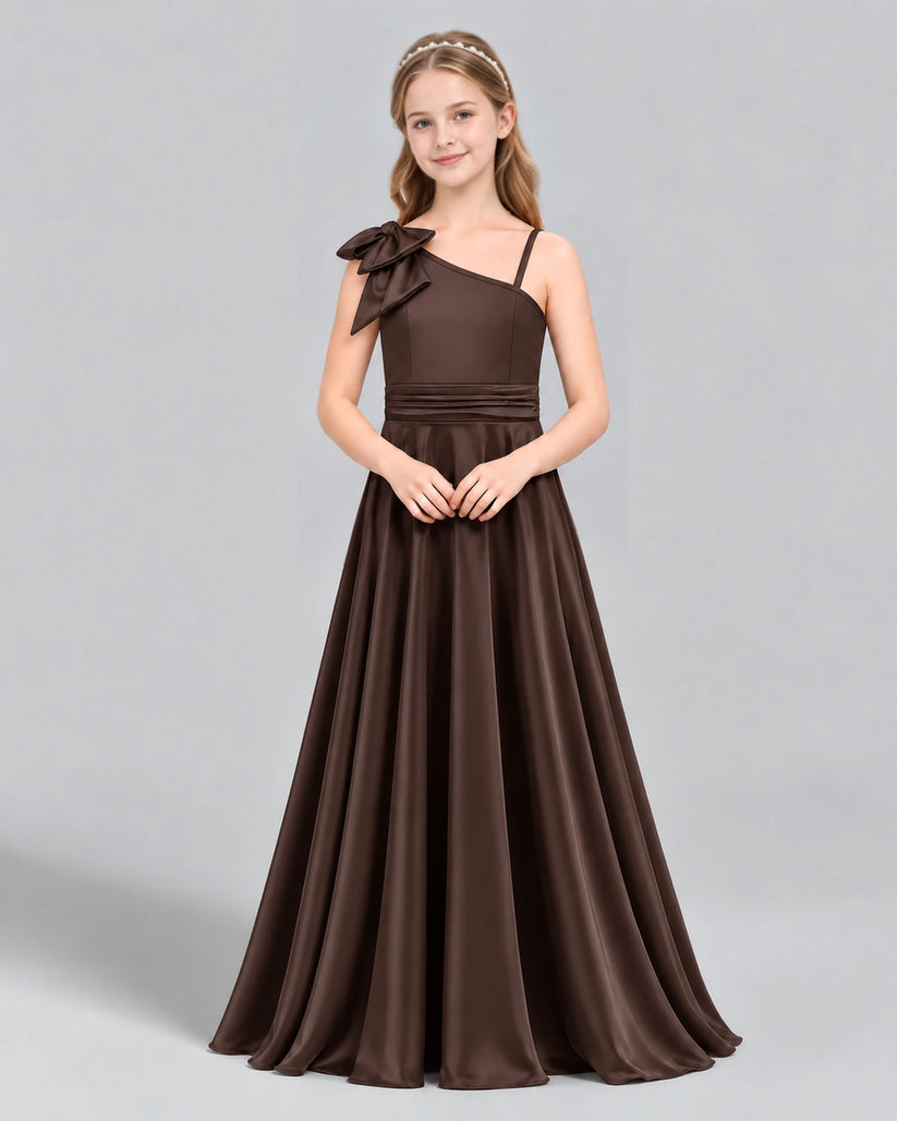 Chocolate A-line Junior Bridesmaid Dress Front