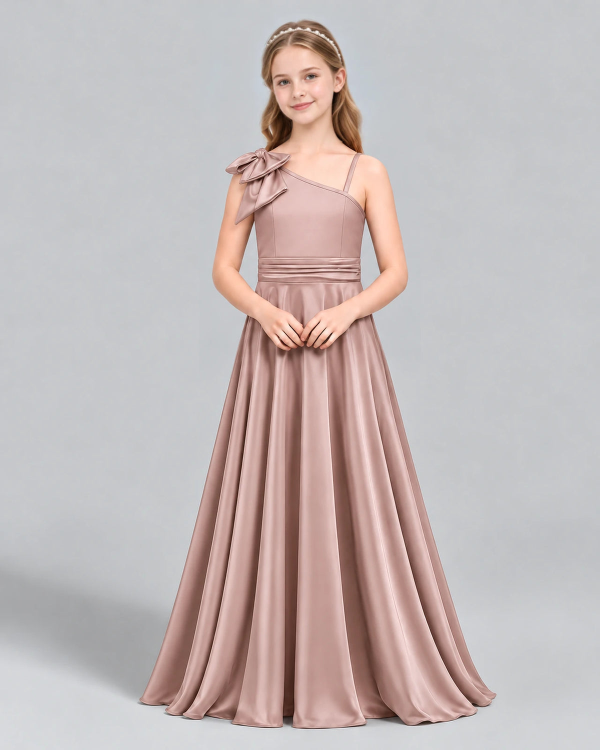 Dusty Rose A-line Junior Bridesmaid Dress Front