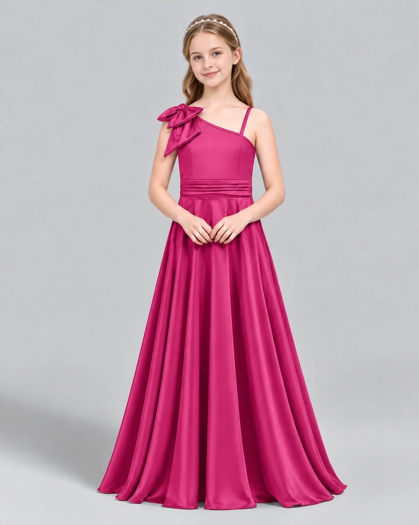 Hot Pink A-line Junior Bridesmaid Dress Front