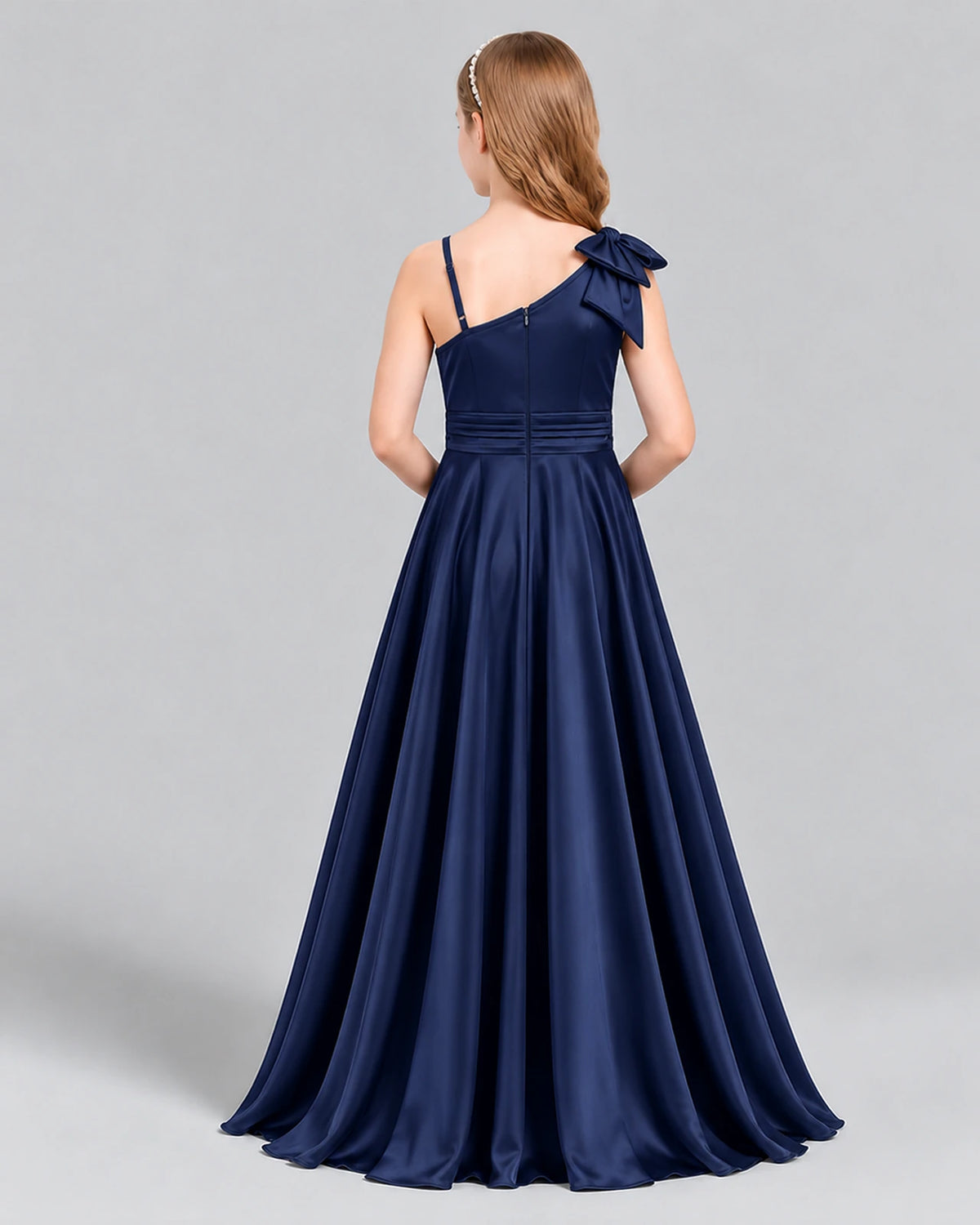 Navy Blue A-line Junior Bridesmaid Dress Back [Shared]