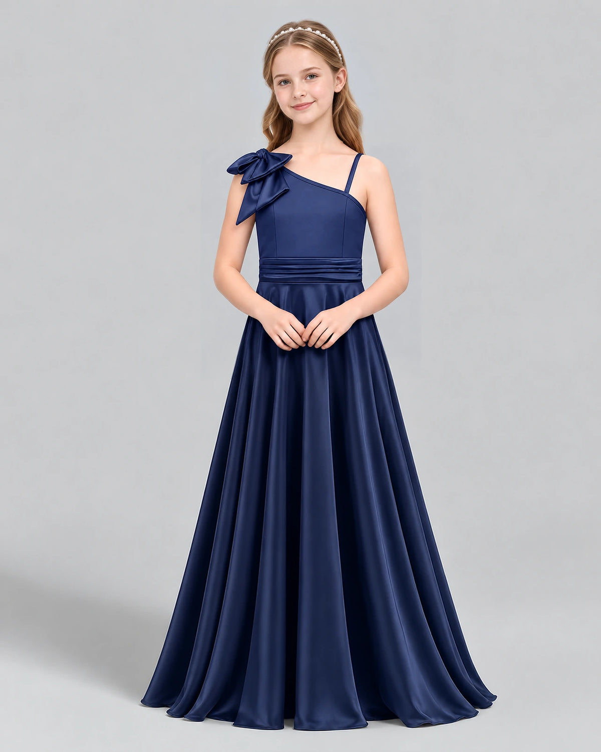 Navy Blue A-line Junior Bridesmaid Dress Front