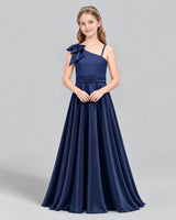 Navy Blue A-line Junior Bridesmaid Dress Front