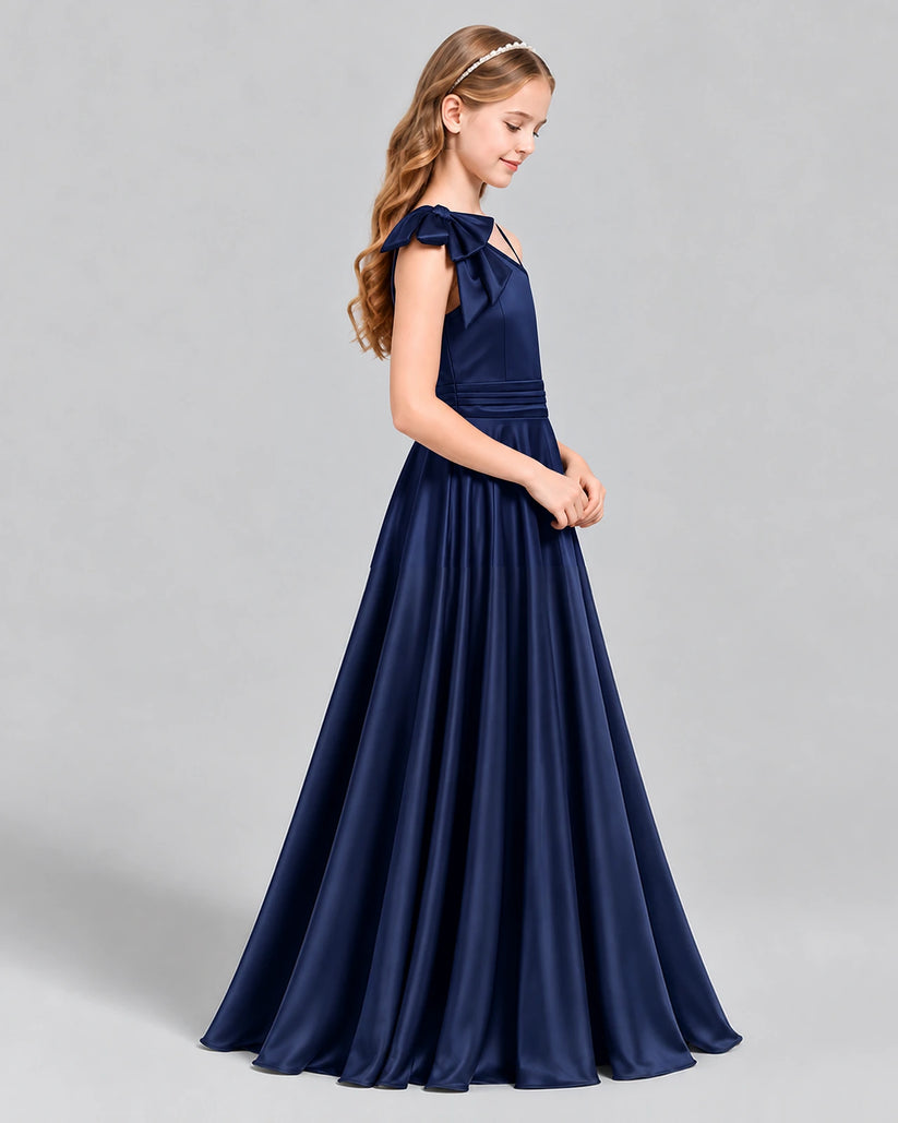 Navy Blue A-line Junior Bridesmaid Dress Side [Shared]