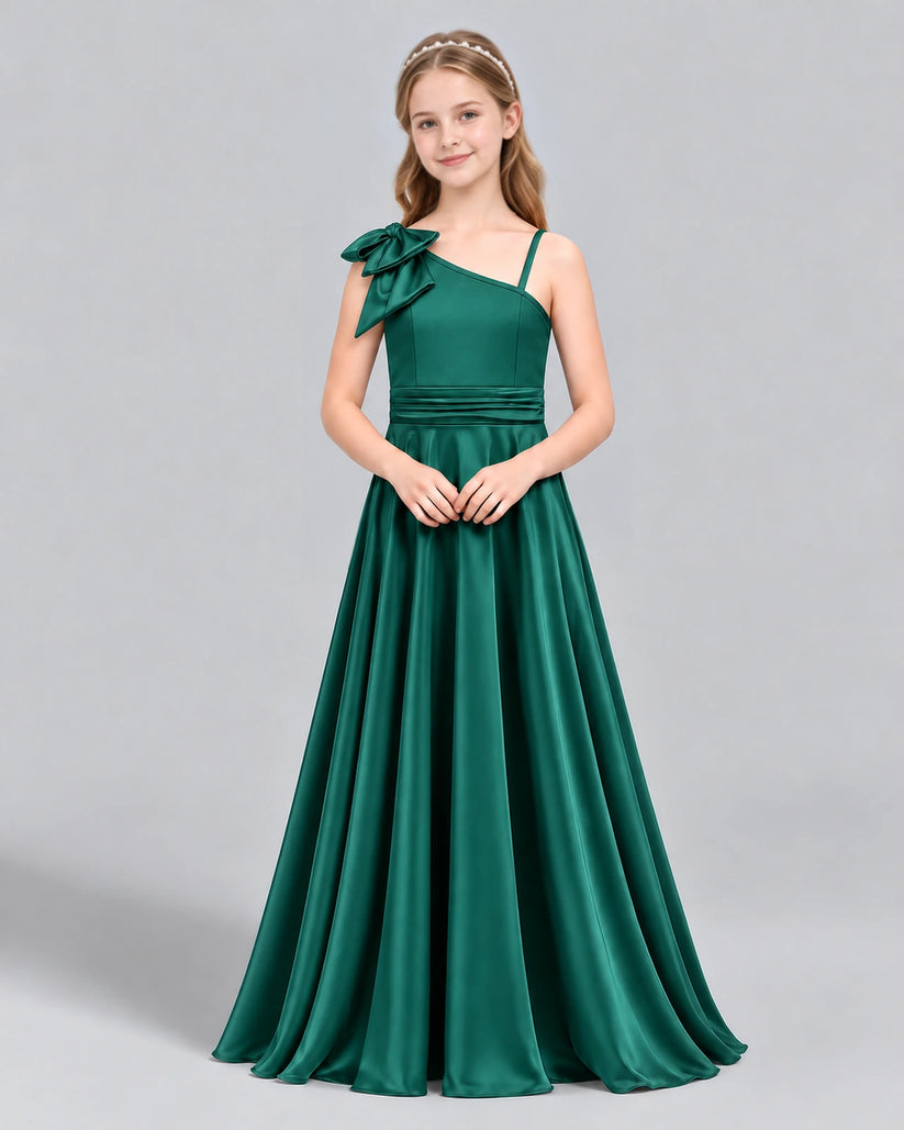 Peacock A-line Junior Bridesmaid Dress Front