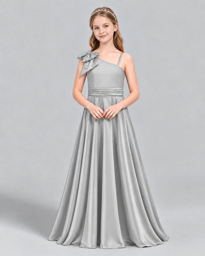 Silver A-line Junior Bridesmaid Dress Front