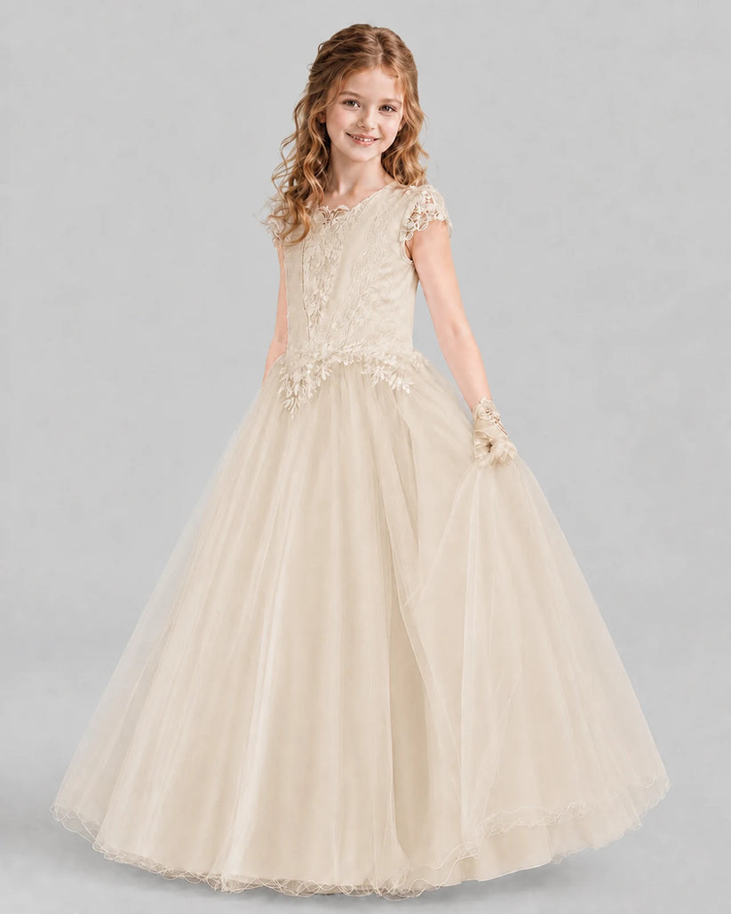 Champagne Ball Gown First Communion Dresses Front