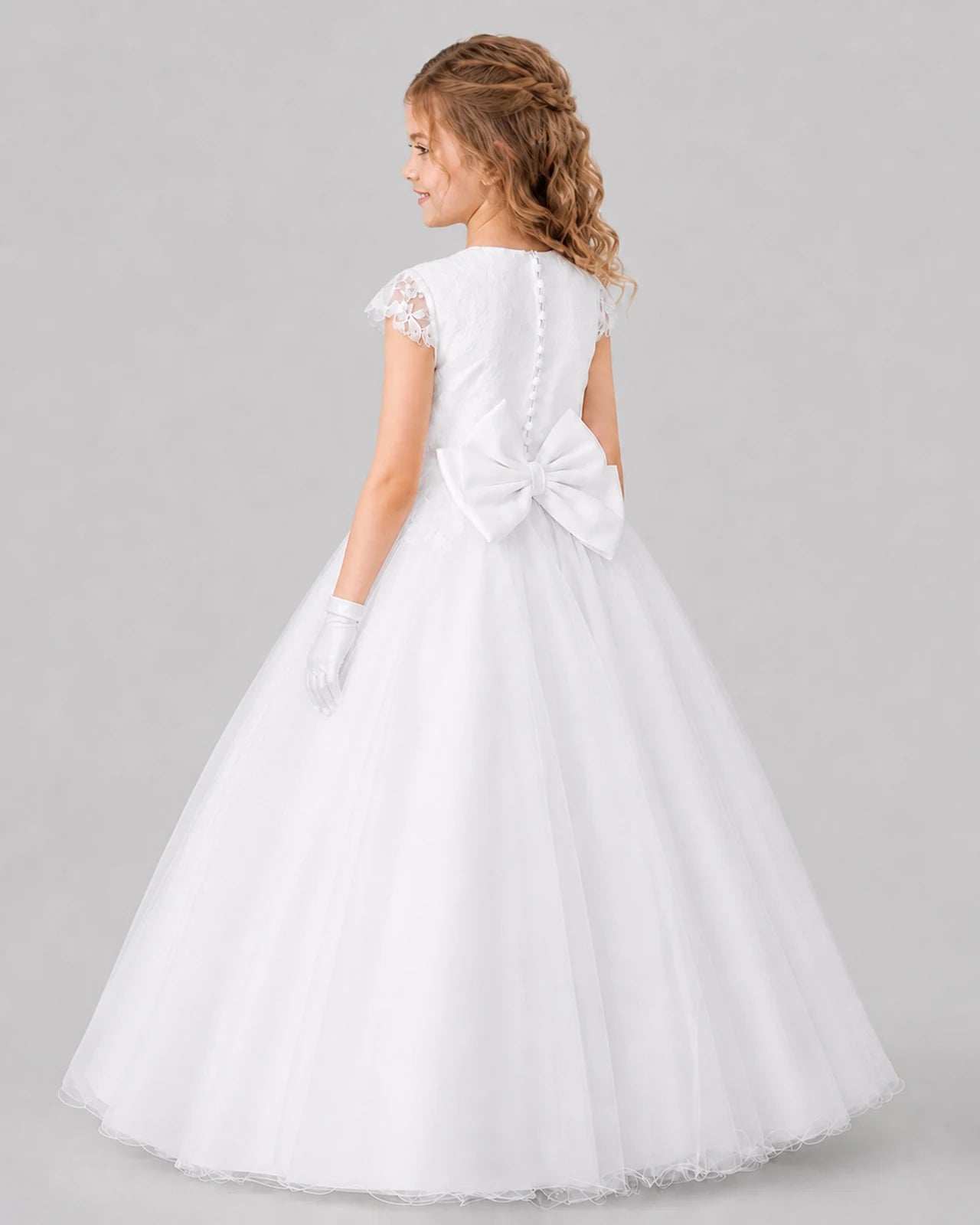 White Ball Gown First Communion Dresses Back