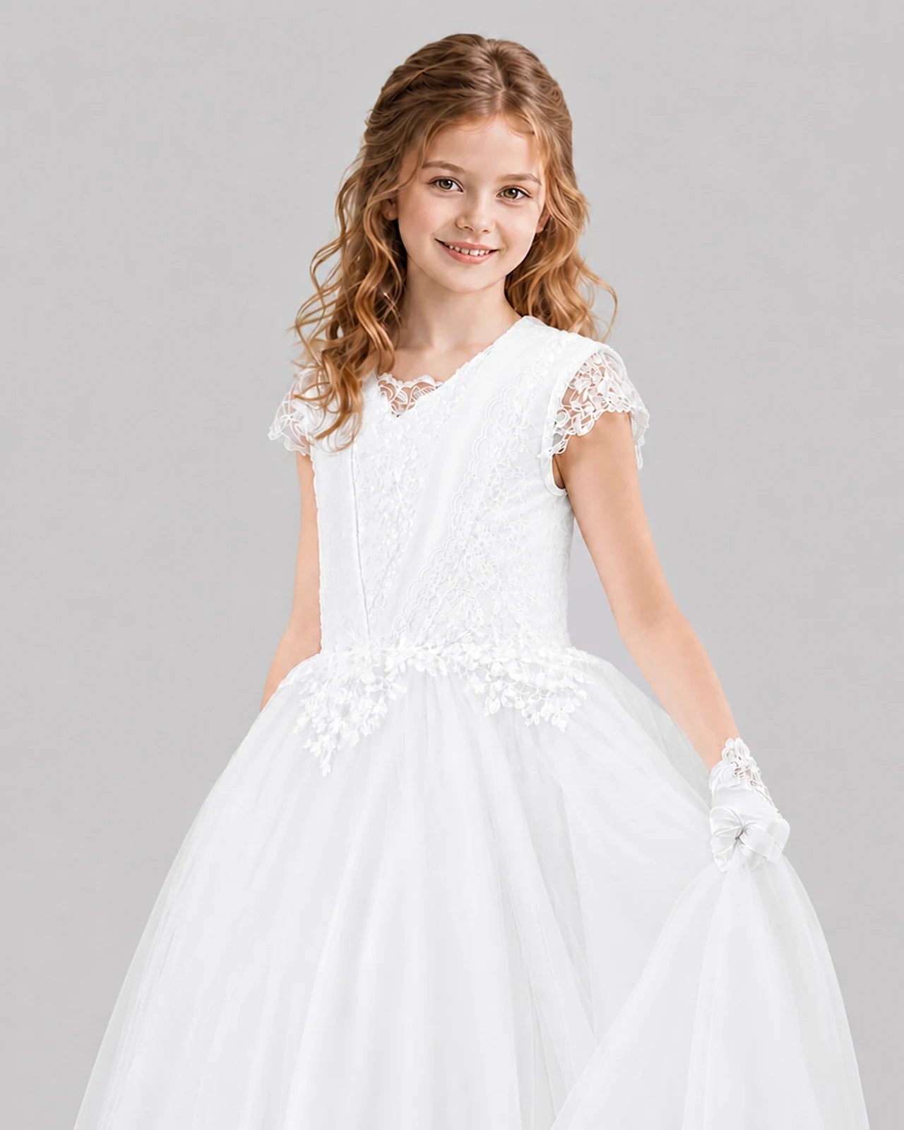 White Ball Gown First Communion Dresses Detail