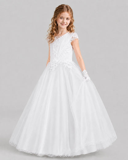 White Ball Gown First Communion Dresses Front