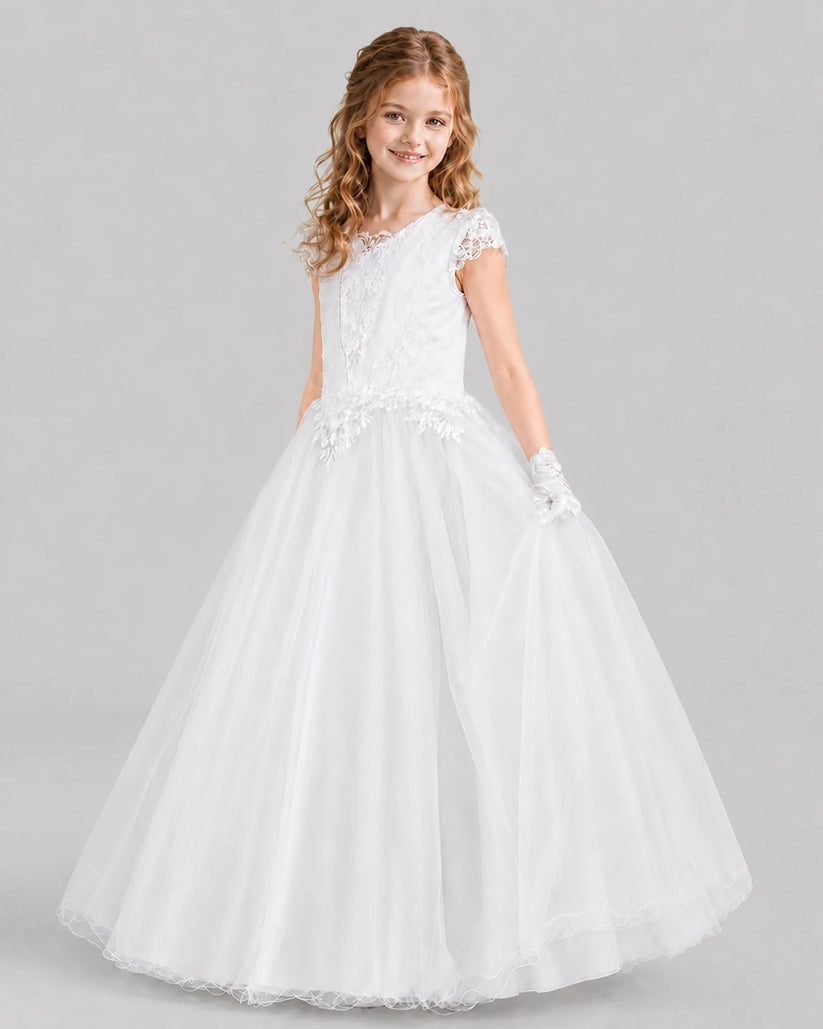 White Ball Gown First Communion Dresses Front