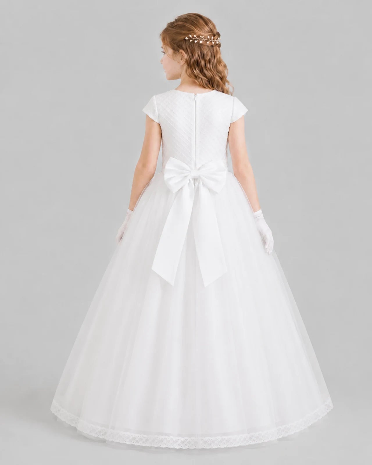 White Ball Gown First Communion Dresses Back