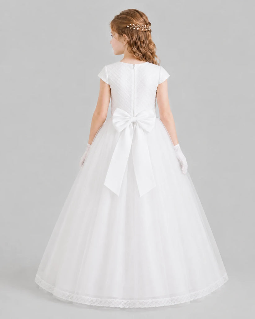White Ball Gown First Communion Dresses Back