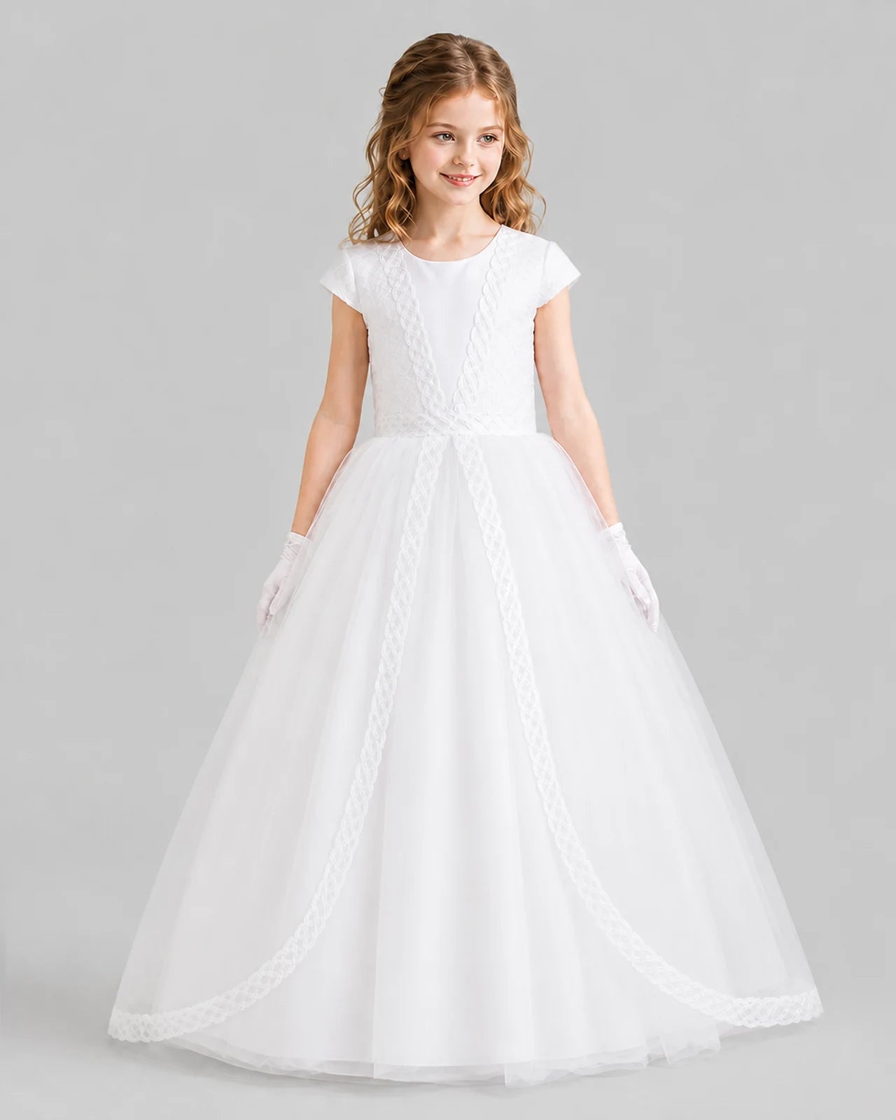 White Ball Gown First Communion Dresses Front