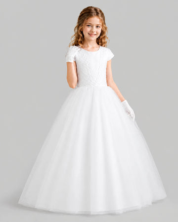 Dideyttawl Cap Sleeve Lace First Holy Communion Ball Gown