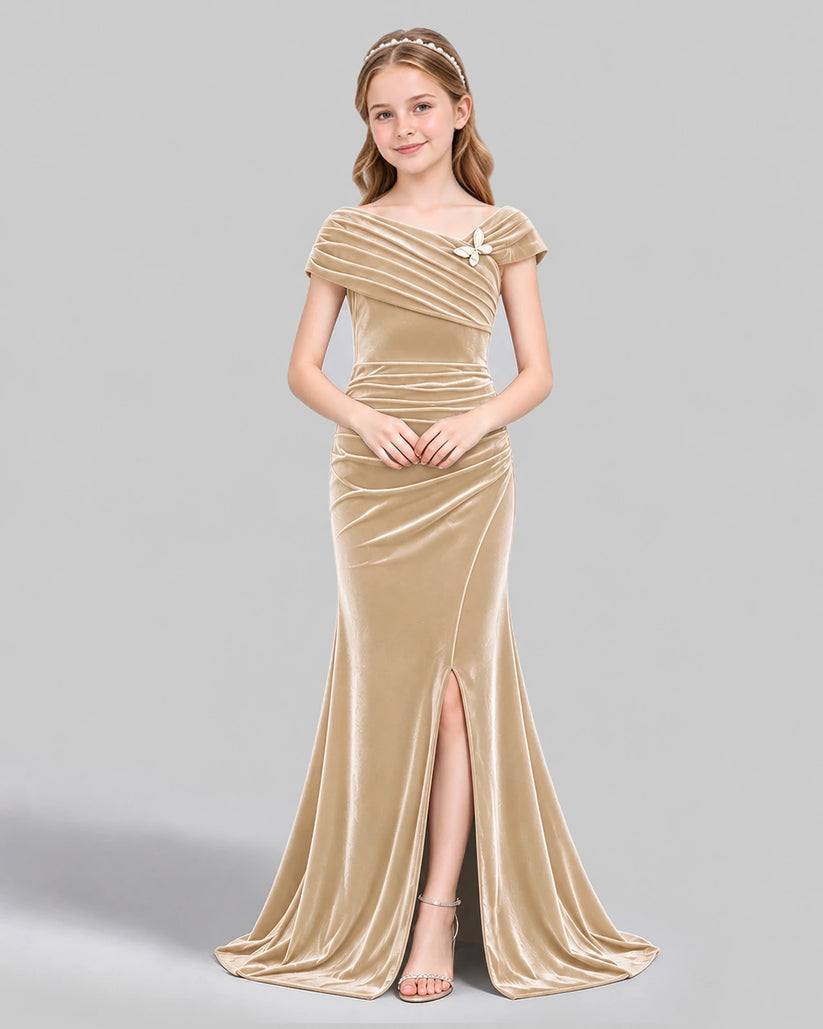 Champagne Mermaid Girls Formal Dress Front