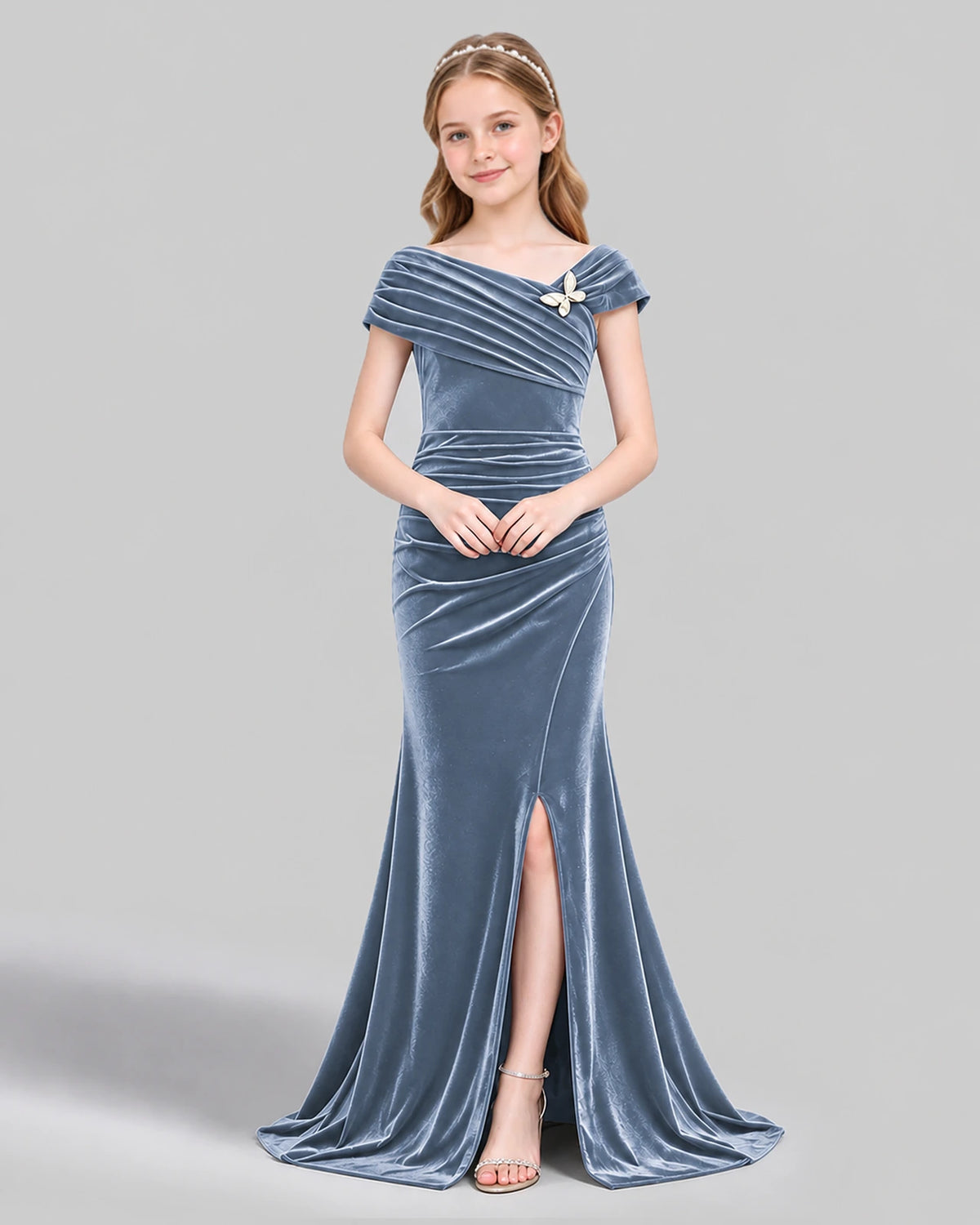 Dusty Blue Mermaid Girls Formal Dress Front