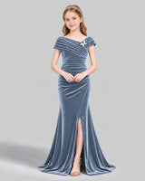Dusty Blue Mermaid Girls Formal Dress Front